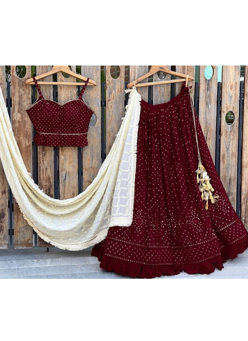 Maroon Georgette Embroidered Work Lehenga With Fancy Choli